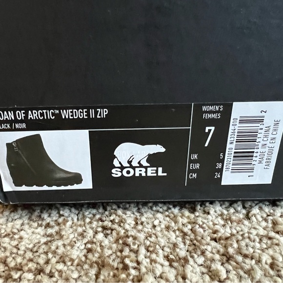 Sorel Joan of Artic Wedge II Zip Black Nubuck Leather Wedge Zip Ankle Boots 7 - Picture 6 of 8